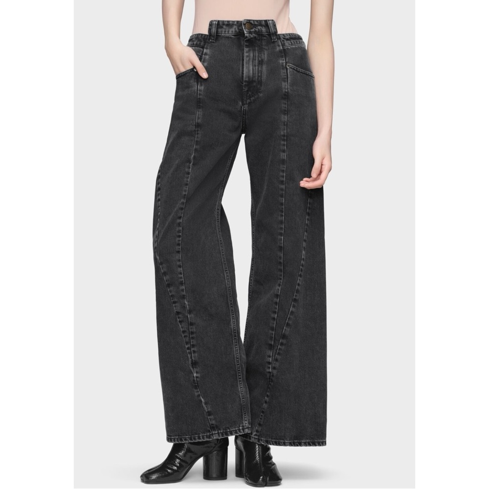 Maison Margiela Cut-Out Jeans - Washed Black High Waisted Wide Leg Jeans